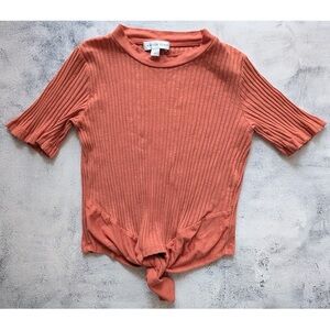 Amour Vert Coral Orange Short-Sleeve Ribbed Top Size S